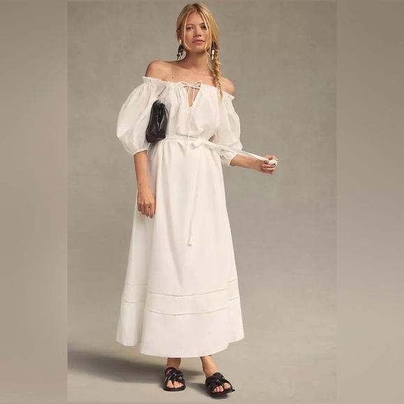 By Anthropologie White Off-The-Shoulder Peasant Dress - Picture 3 of 15